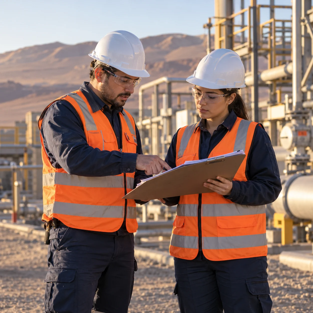 Imagen conceptual de profesionales coordinando trabajo industrial; no representa al equipo ni instalaciones de AP Servicios
